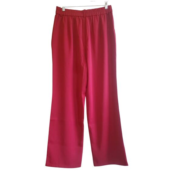NWOT High Rise Wide Leg Trousers Dress Pants Womens Large Maroon Pockets - Picture 2 of 7